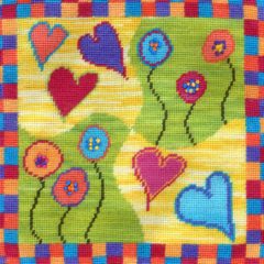 Hearts and Flowers Needlepoint Cushion